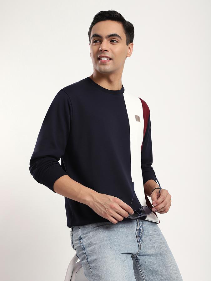 Men Cotton Blend Regular Fit Crew Neck Colour Block Sweatshirt