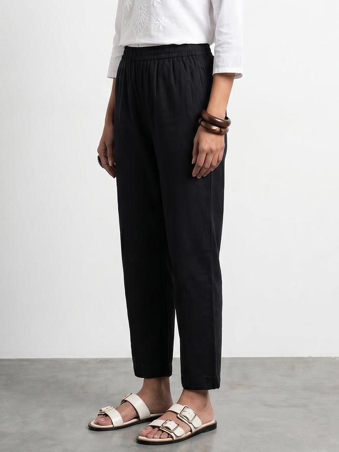 R&B Women Black Solid Regular Fit Ethnic Trouser