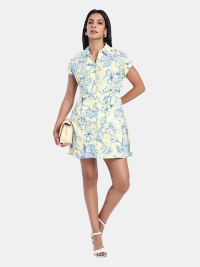 R&B Yellow Regular Fit Printed Women Dress