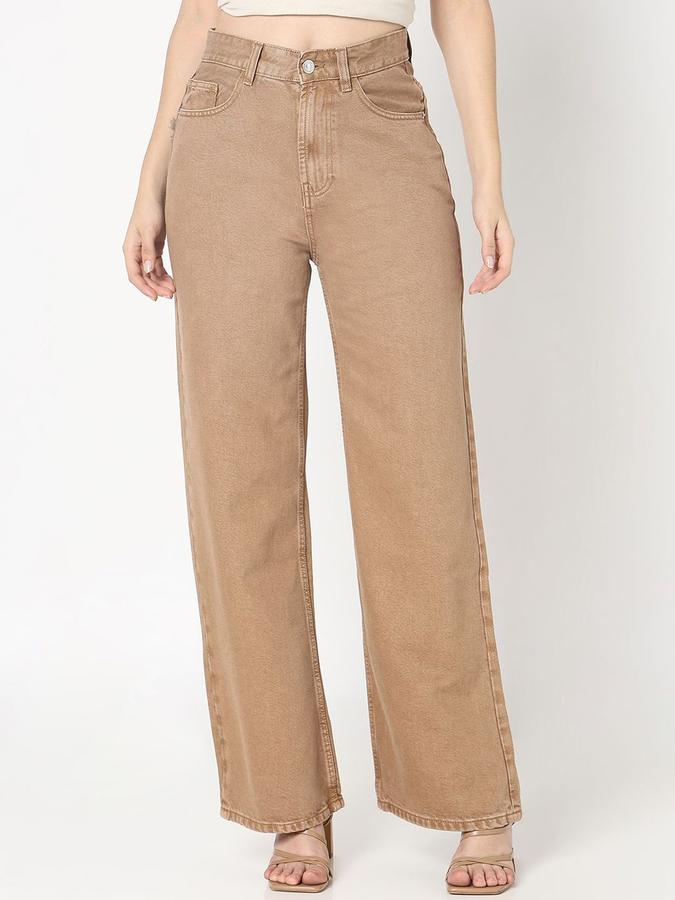 R&B Women Brown Straight Fit High-Rise Jeans