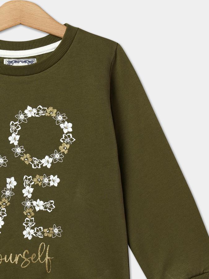Girls Typographic Print Regular Fit Crew-Neck Sweatshirt image number 3