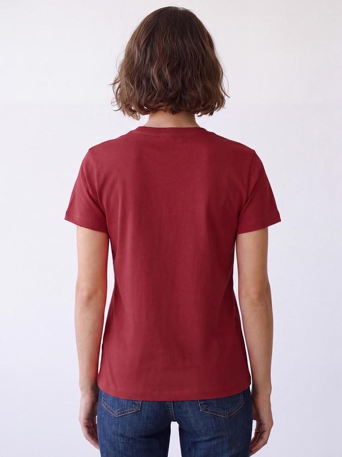 R&B Women Red Short Sleeve Round Neck Typography Graphic Print T-Shirt
