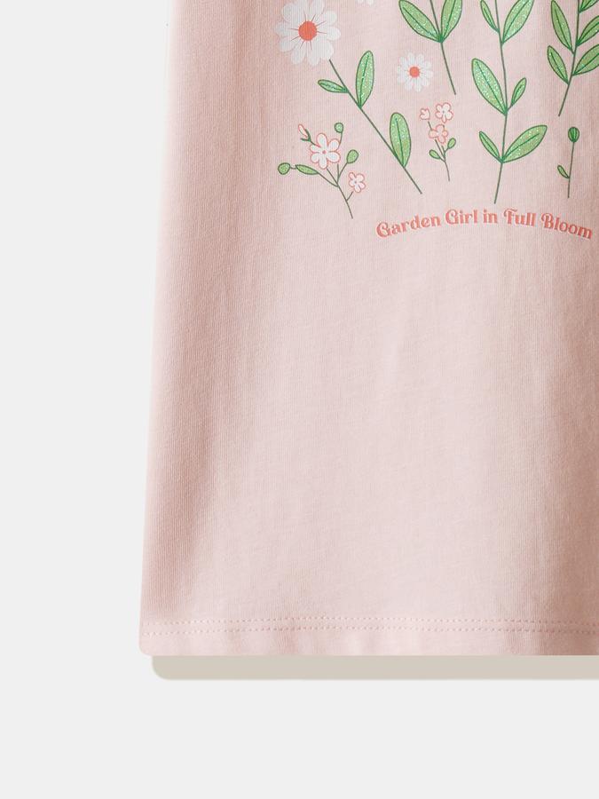 Girls Cotton Regular Fit Crew Neck Graphic T-shirt