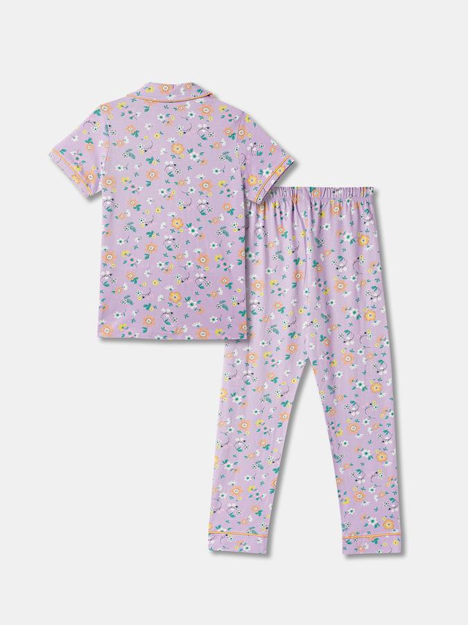 Girls Floral Print Round-Neck Top & Pants Set image number 1