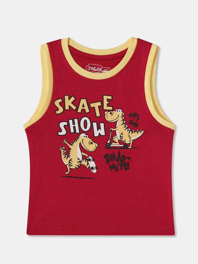 Boys Regular Fit Sleeveless Crew Neck Graphic T-Shirt