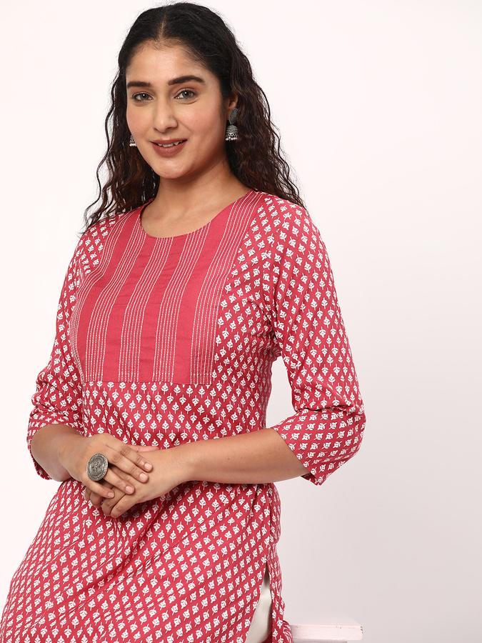 R&B Women's Printed Regular Straight Kurta 3-Q Sleeves