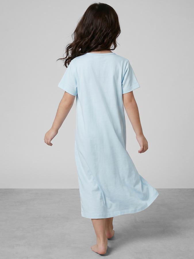 R&B Blue Printed Short Sleeves Round Neck Maxi Girls T-shirt Nightdress
