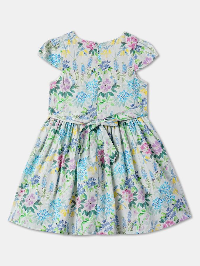 Girls Floral Print Short Sleeve Round Neck Fit and Flare Dress