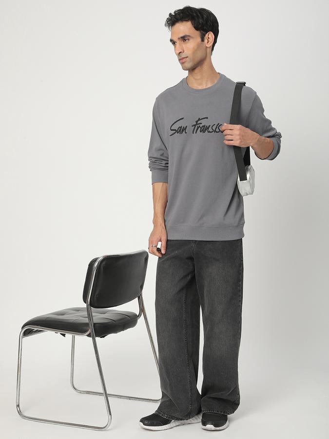 Men Cotton Regular Fit Crew Neck Graphic Sweatshirt
