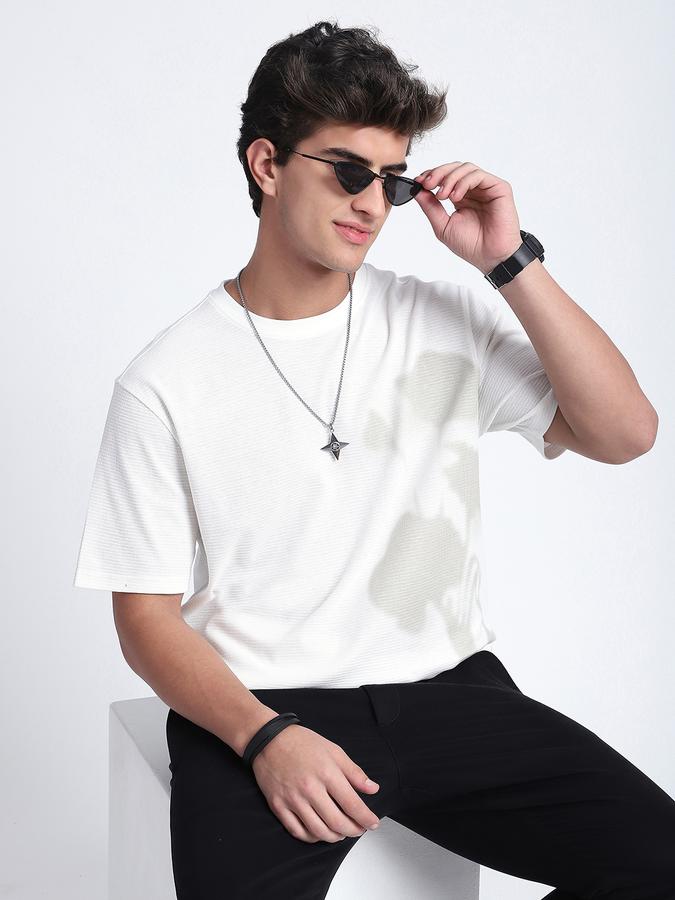 Men Cotton Regular Fit Crew Neck Textured T-shirt