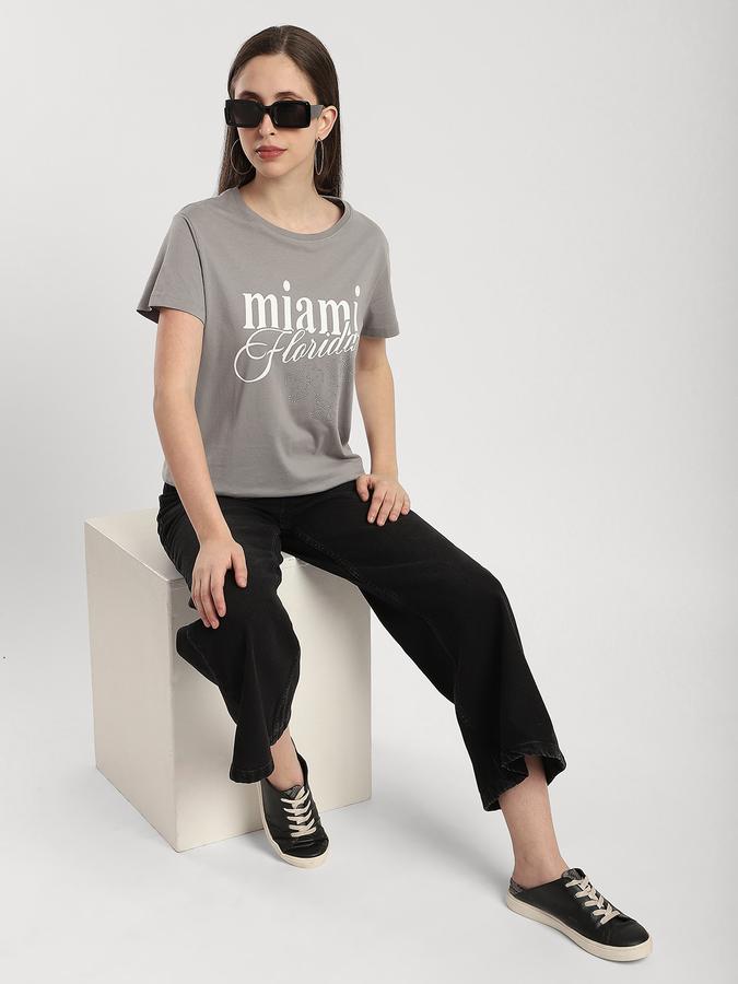 R&B Women Light Grey Typography T-Shirt
