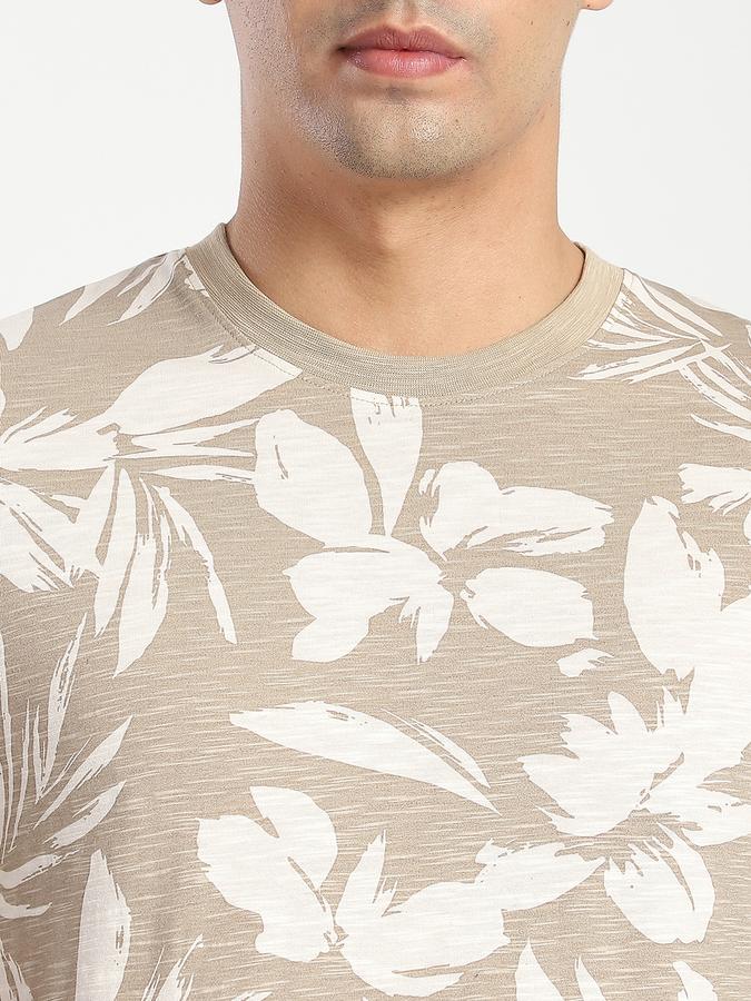 Men Cotton Regular Fit Crew Neck Tropical Print T-shirt