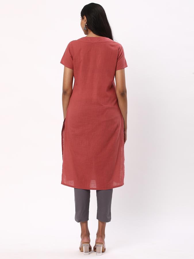 Women V-Neck Straight Kurta image number 2