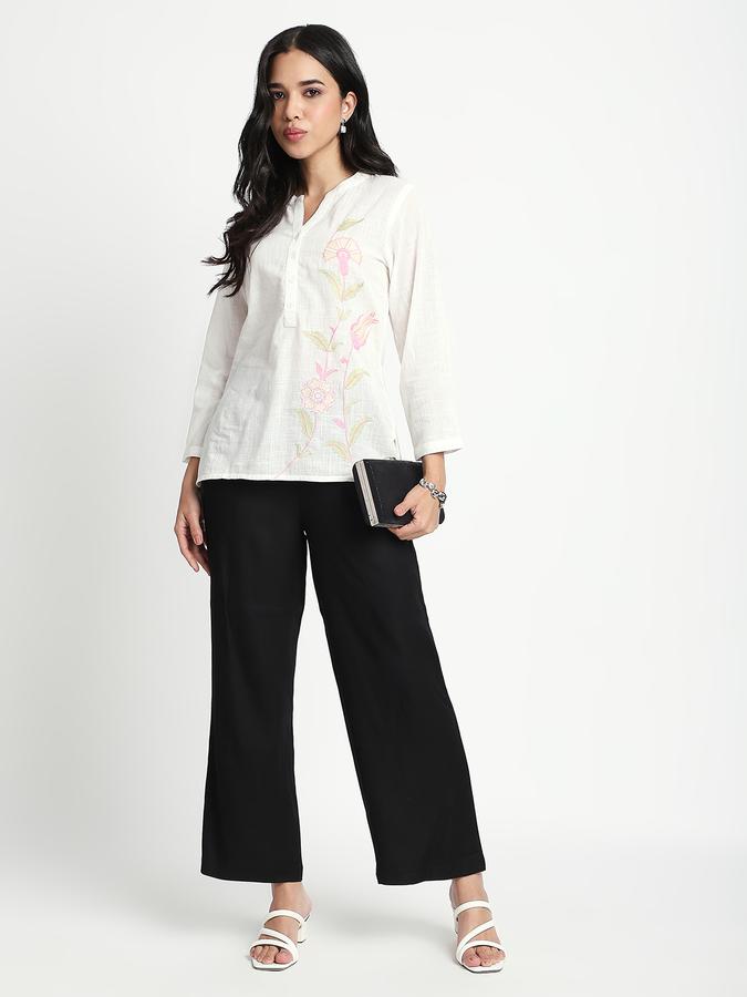 Women Viscose Wide Leg Mid Rise Solid Pants