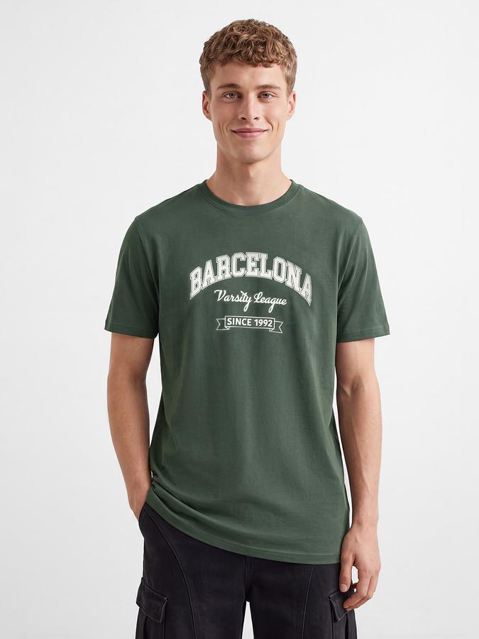 R&B Men Pine Green Typographic Print Short Sleeves Pure Cotton Tshirt