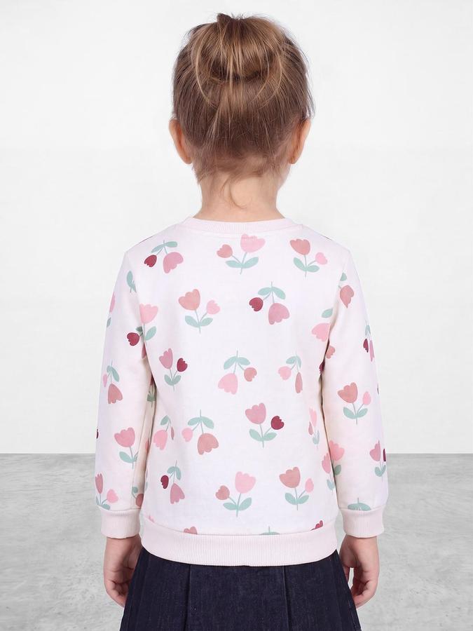 R&B Girls Beige Floral All over Print Long Sleeves Round Neck Sweatshirt