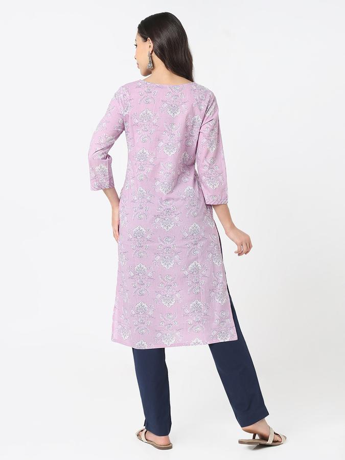 Women Cotton Regular Fit Round Neck Printed Kurta