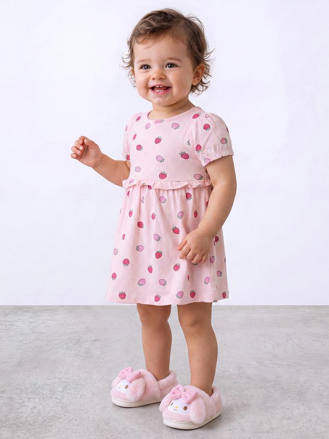 R&B Girl Light Pink Round Neck Printed Dress