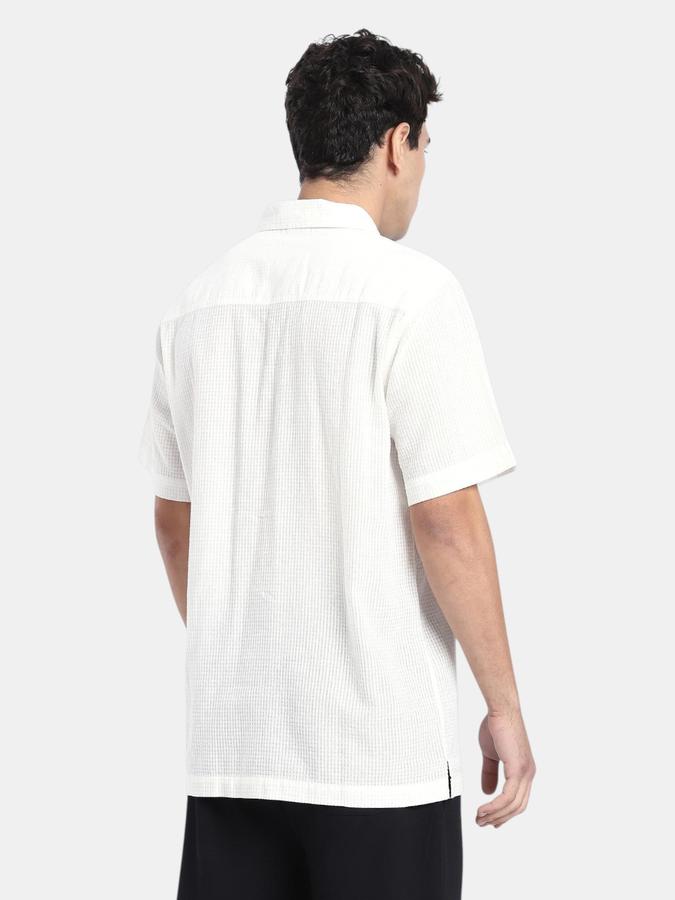 R&B  Cream Textured Men Short Sleeves Regular Fit Shirts
