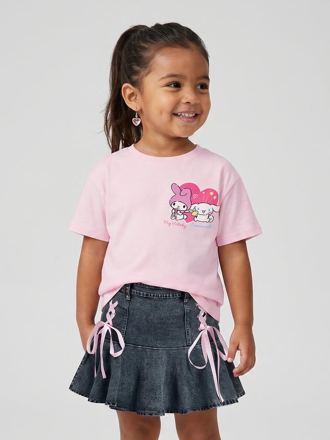 R&B Girls Pink Regular Fit My Melody and Cinnamoroll Printed Short Sleeve T-shirt