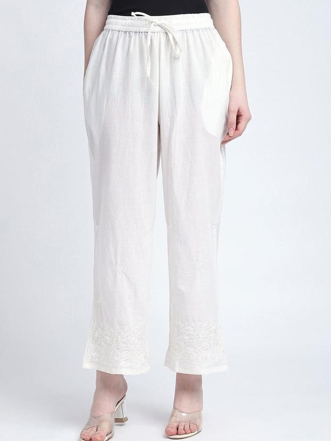 R&B Women White Embroidered Relaxed Fit Pants