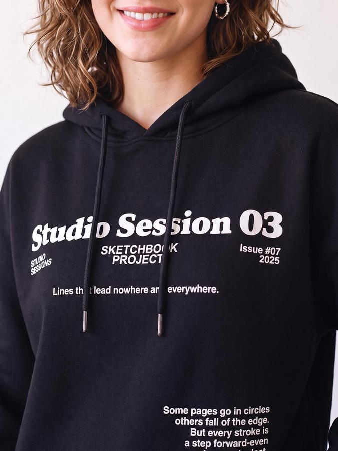 R&B Women Charcoal Typography Print Hooded Long Sleeves Sweatshirt