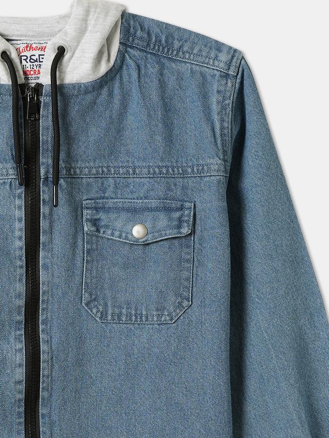 Boys Denim Hooded Zip Up Colorblock Jacket