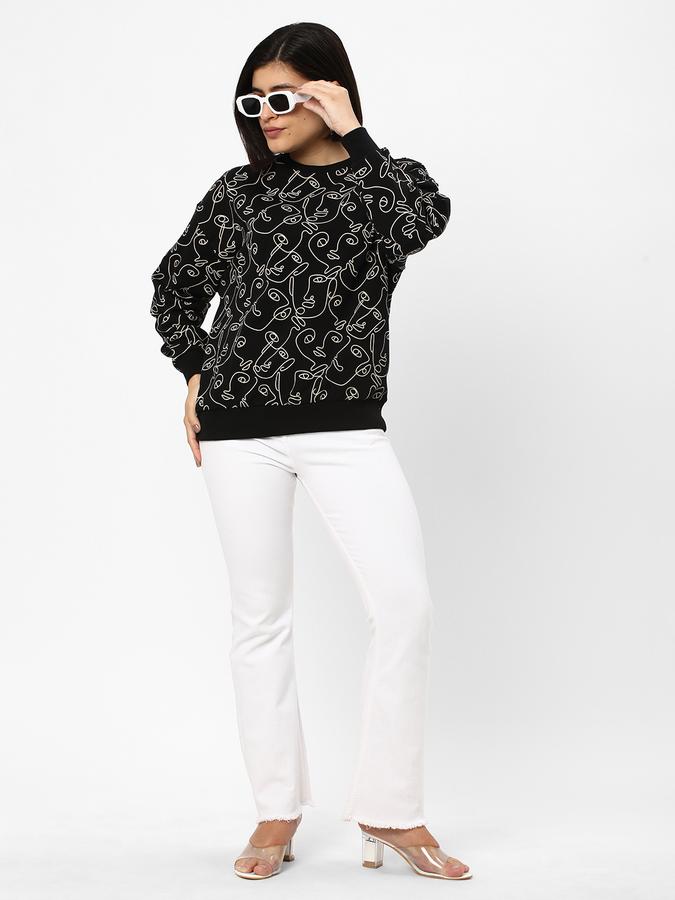 Women Cotton Blend Regular Fit Round Neck Printed Sweatshirt
