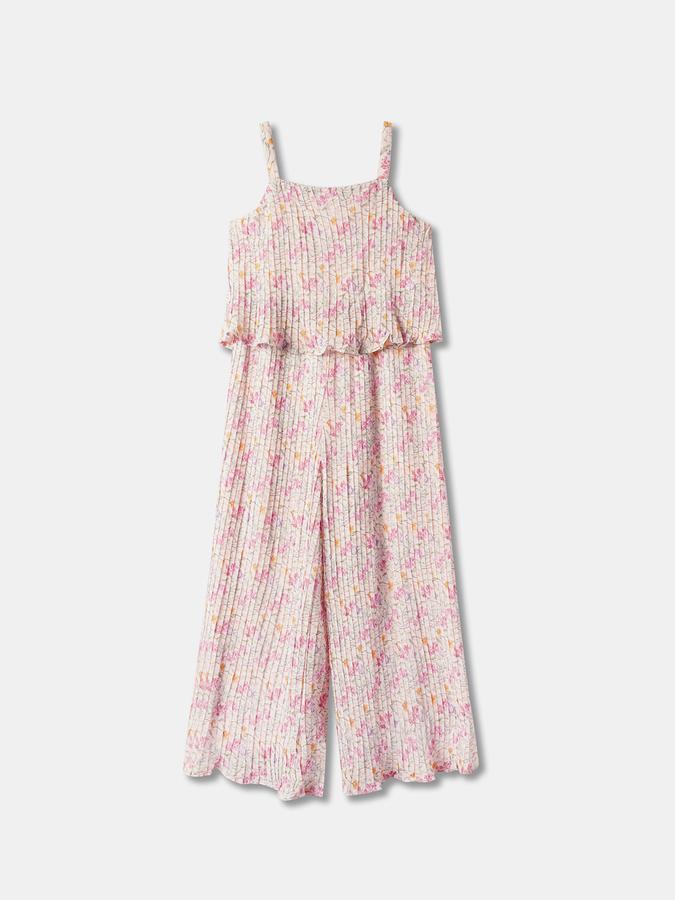 Girls Polyester Wide Leg Pleated Ruffle Dungarees