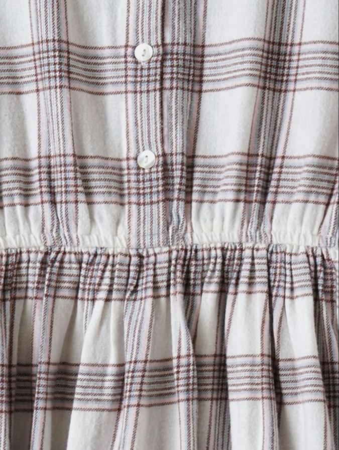 R&B Beige Checked  Girls Long Sleeves Dress
