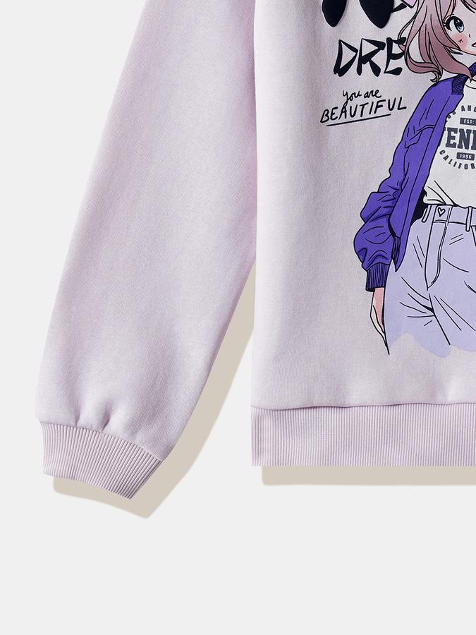 Girls Fleece Regular Fit Crew Neck Graphic Sweatshirt