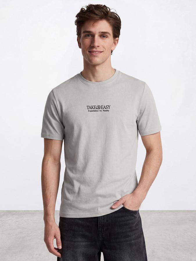 R&B Men's Grey Short Sleeves Round Neck Graphic Print T-Shirt