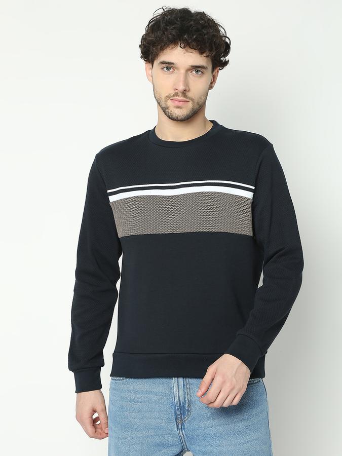 Men Cotton Regular Fit Crew Neck Textured Sweatshirt