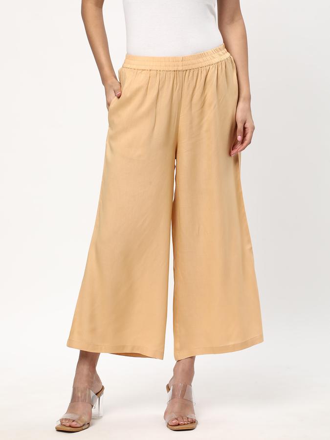 Women Rayon Palazzo Elasticated Waist Solid Trousers