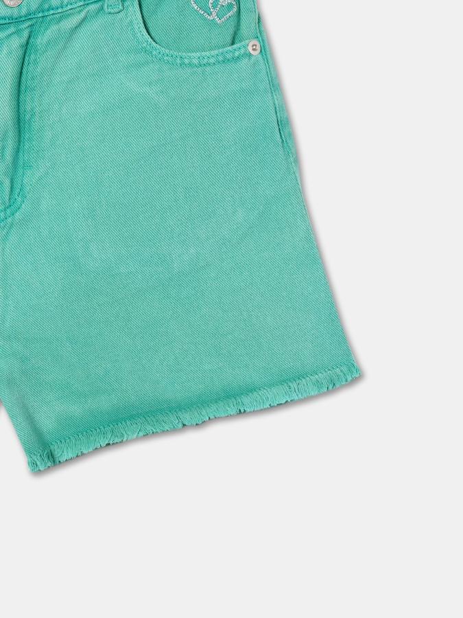 Girls Denim Regular Fit Elastic Waist Frayed Hem Shorts