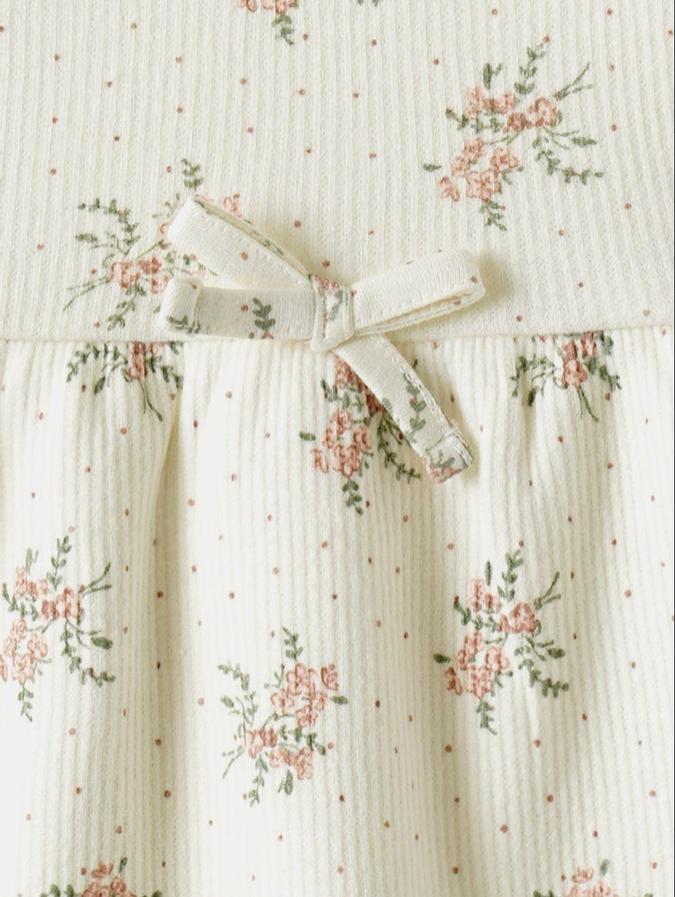 R&B Off White Floral Printed Girls Long Sleeves Dress
