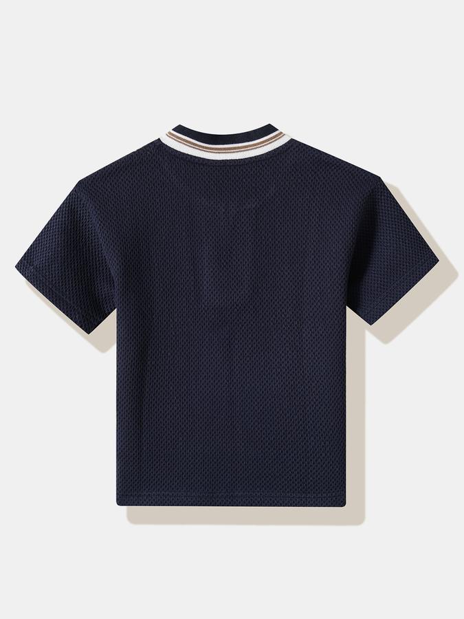 Boys Cotton Regular Fit Zip Neck Solid T-shirt