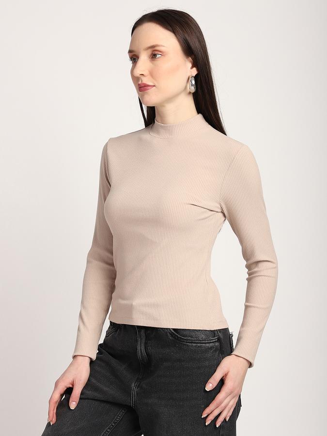 R&B Women Sand Solid Ribbed Top
