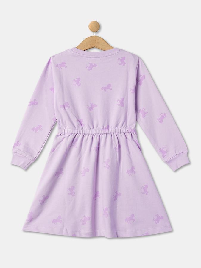 Girls Cotton A-Line Round Neck Printed Dress