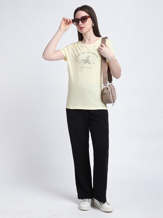 Women Cotton Regular Fit Crew Neck Printed T-shirt