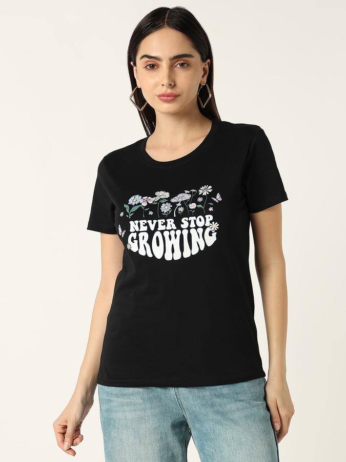 R&B Women Black Floral Graphic T-Shirt