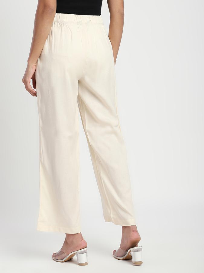 Women Viscose Wide Leg Mid Rise Solid Pants
