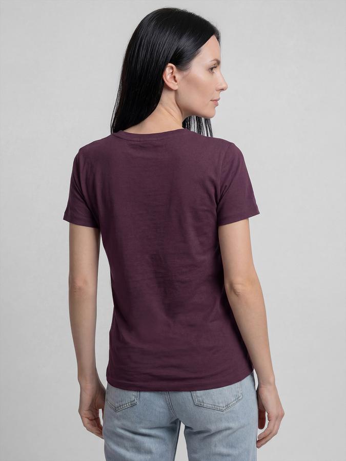 R&B Burgundy Graphic Print Women Round Neck Regular Fit Short Sleeves T-Shirt 