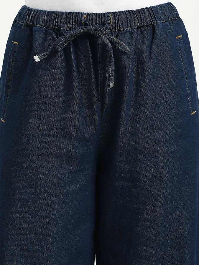 Women Cotton Wide Leg Mid Rise Solid Jeans