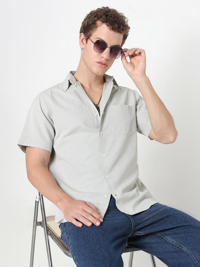 Textured Shirt with Button-Down Collar and Short Sleeves