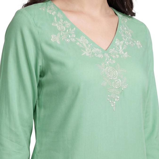 R&B Green Women V-Neck Three-Quarter Sleeves Kurta 