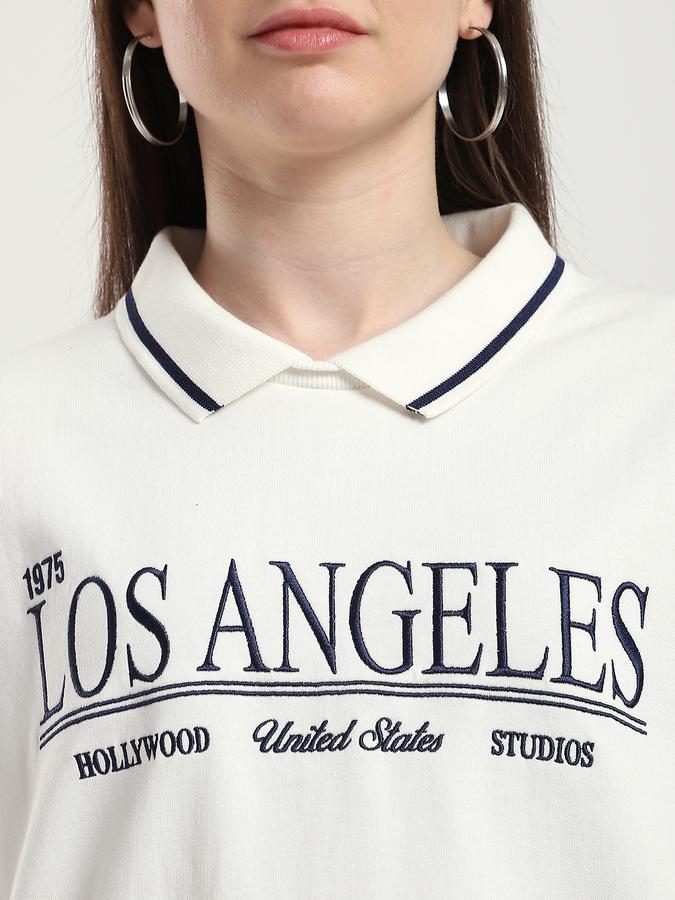 Women Cotton Relaxed Fit Shirt Collar Graphic Sweatshirt