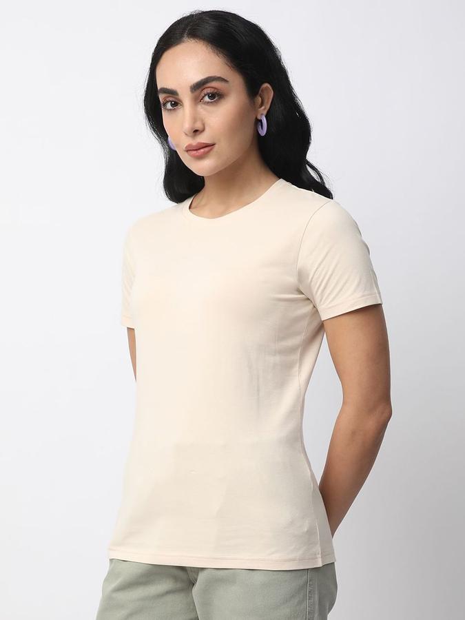 Women Cotton Relaxed Fit Crew Neck Solid T-shirt