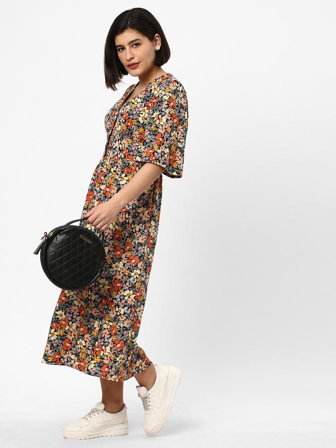 Women Floral Print V-Neck A-Line Dress image number 1