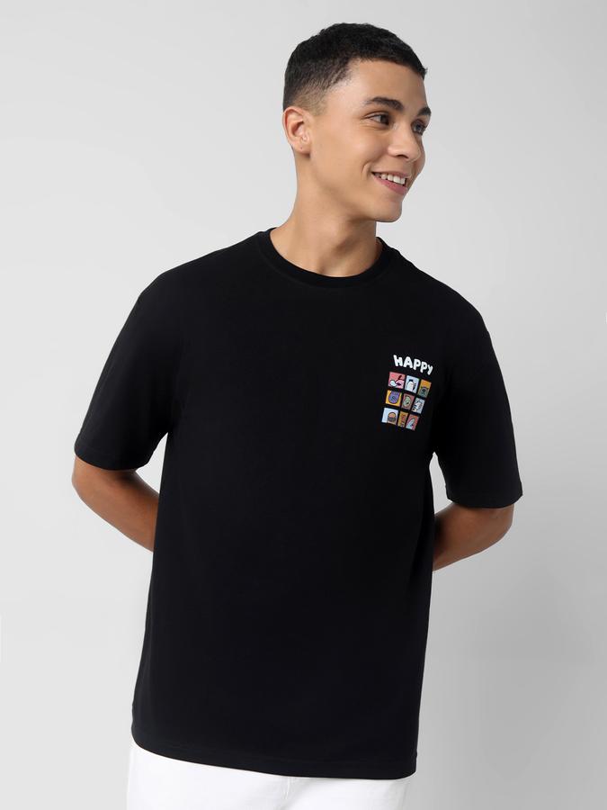 Men Cotton Blend Oversized Fit Crew Neck Graphic T-shirt
